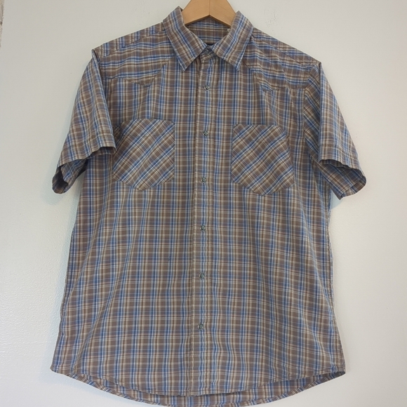 Levi's Shirt Mens Medium Pearl Snap Blue Plaid Short Sleeve Western Cowboy - Picture 1 of 10